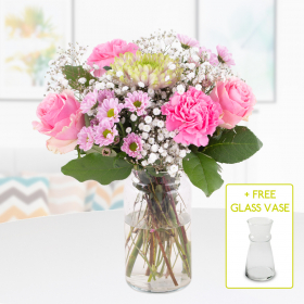 Flower Bouquet Pink + Free Glass Vase