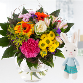 Flower Bouquet Farbenfroh + Nici Happy Bunny 