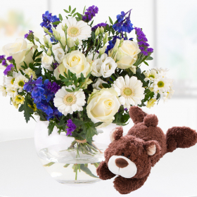 Bouquet of Flowers + Teddy Bear for the Birth of a Boy